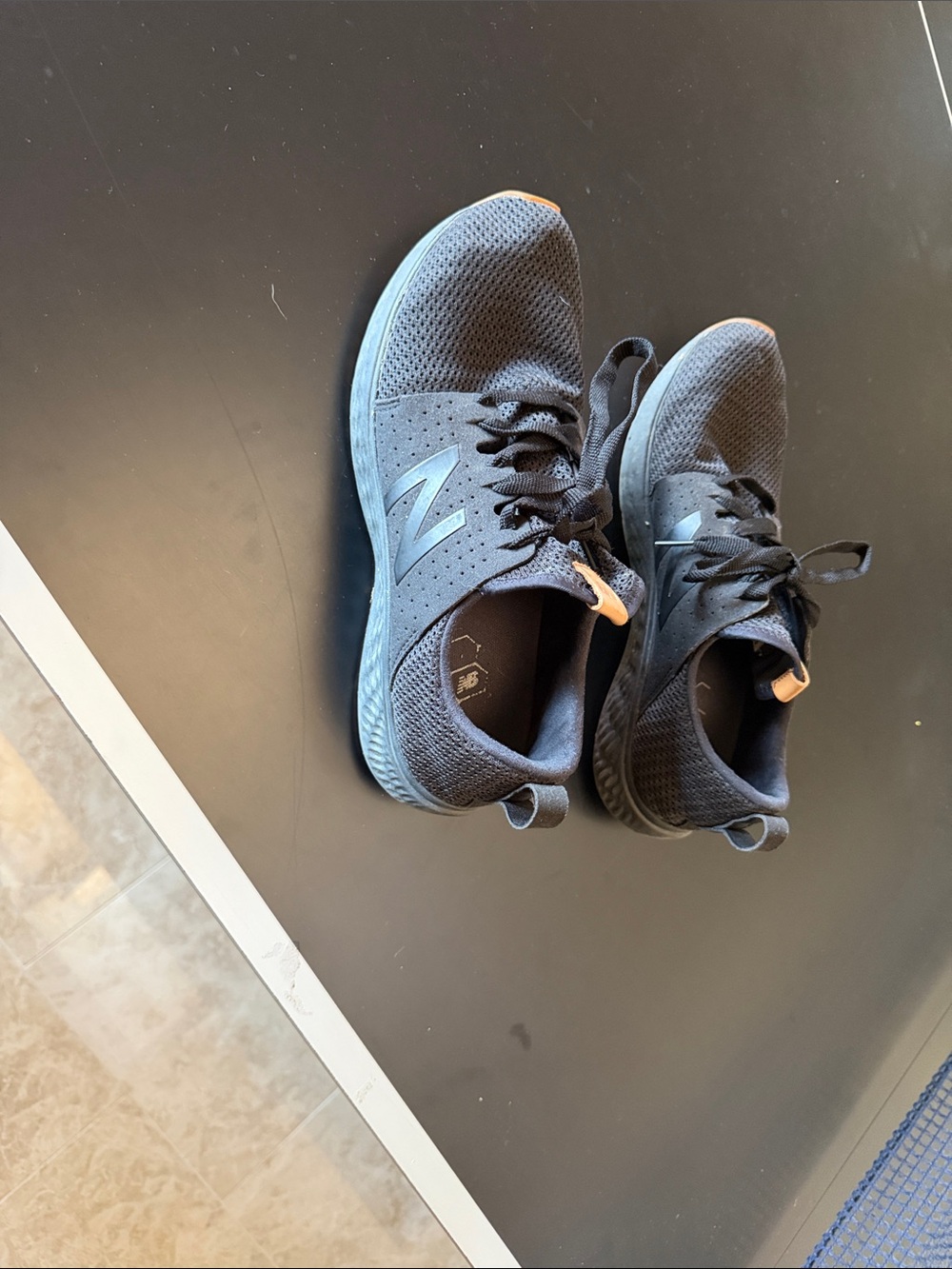 New Balance Black Knit Sneakers with Tan Accents